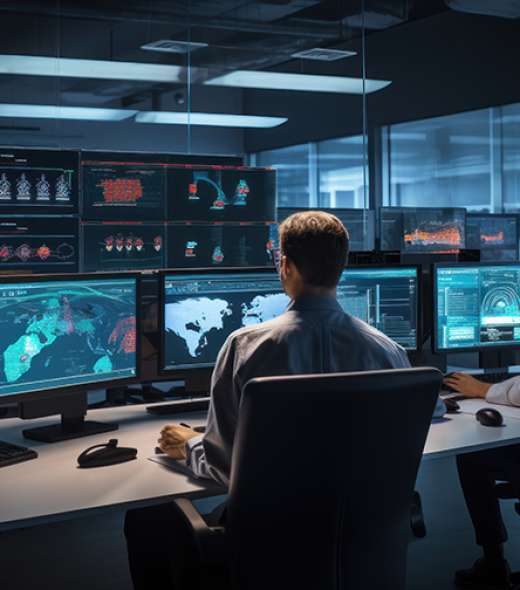 Network operations center ( NOC) with technicians monitoring net Network operations center ( NOC) with technicians monitoring net